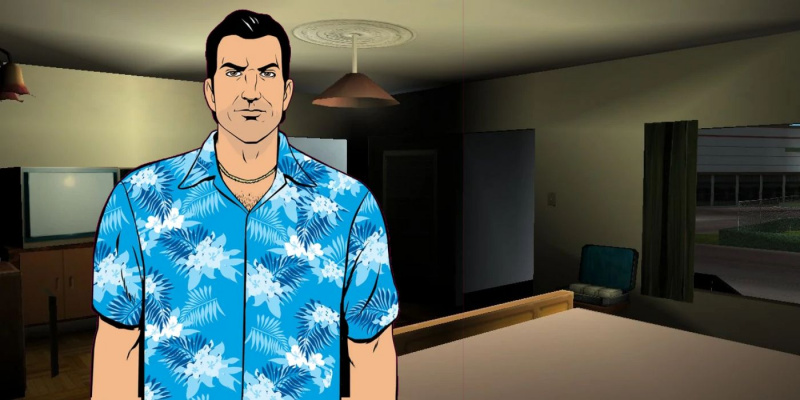   GTA: Vice City's chainsaw apartment and Tommy Vercetti.