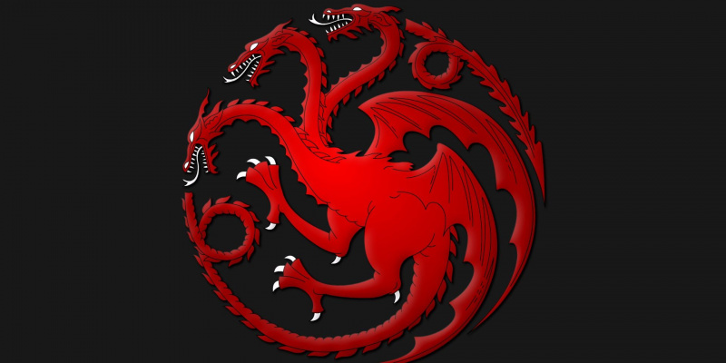   하우스 타르가르옌's sigil -- a three headed red dragon against a field of black.
