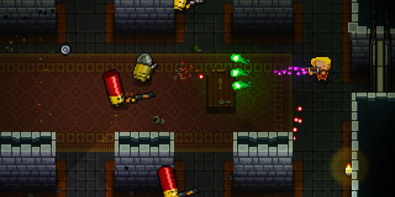   총으로 적과 싸우는 플레이어 캐릭터가 있는 Enter The Gungeon 게임의 이미지