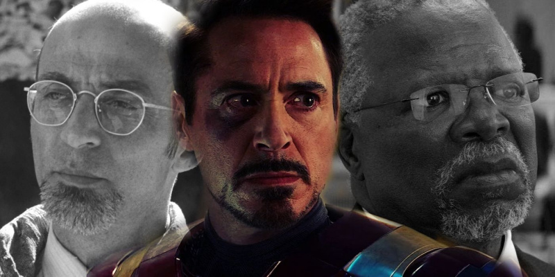   Yinsen과 T의 흑백 이미지'Chaka overlayed with an image of an emotional Tony Stark in Captain America: Civil War