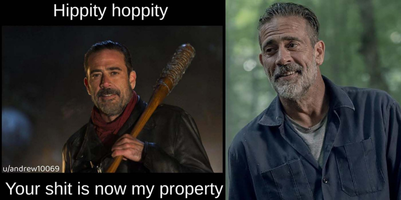   แยกภาพมีมที่มี Negan จาก The Walking Dead และเขาในตอนต่อมา