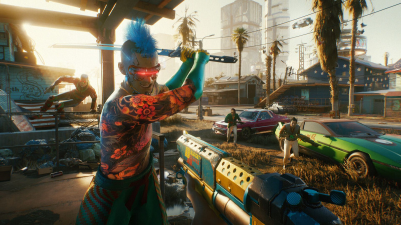   ตัวละครที่ถือดาบใน Cyberpunk 2077