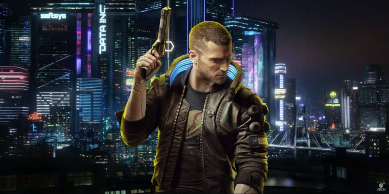 's V standing in front of Night City.
