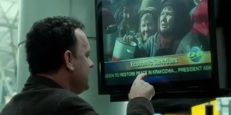 Tom Hanks osutab terminalis telerile