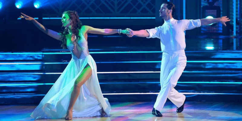   A Bachelorette's Gabby Windey and her DWTS partner Val Chmerkovskiy performing their Prom Night routine