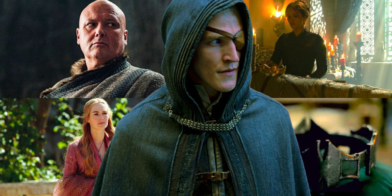   Game of Thrones의 Varys와 Cersei, House of the Dragon의 Aemond, Alicent 및 Aegon 왕관